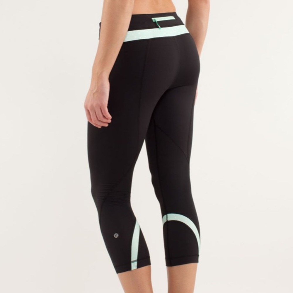 Lululemon Run Inspire Crop II Leggings in Black and Petite Dot Fresh Teal